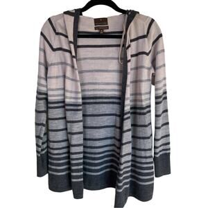 Fenn Wright Manson Womens M 100% Merino Wool Stripe Open Hoodie Nautical Beachy